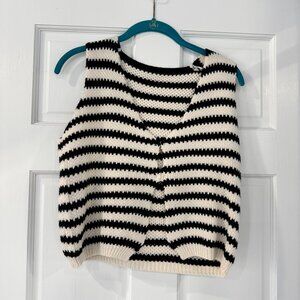 Black & Cream Striped Knit Sweater Vest | Button Front | Coastal | Size S